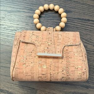 Elegant Tan Handbag with Beaded Handle